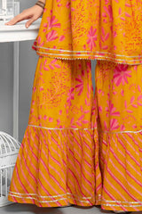 Yellow Printed And Embroidery Sharara Set For Girls