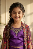 Purple Dhoti Set with Printed Cape Dupatta For Girls