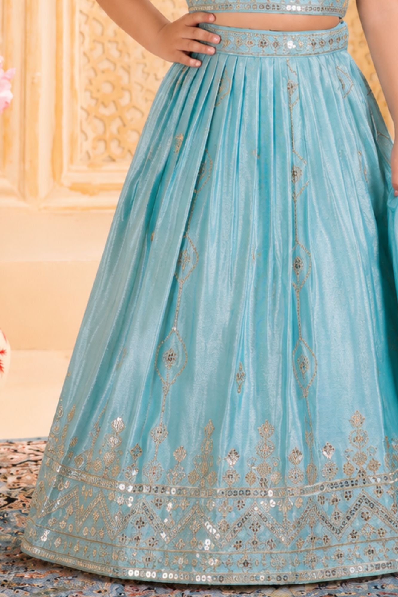 Aqua Blue Sequined Embroidered Lehenga Choli with Dupatta
