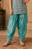 Aqua Blue Embroidered Patiala Set with Dupatta For Girls