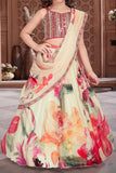 Ivory Floral Printed Lehenga Choli Set for Girls