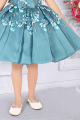 Floral Printed Blue Partywear Frock For Girls