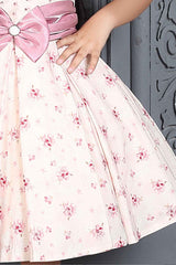 Pink Printed Frock With Bow Embellished For Girls