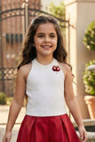 White Halter Top And Red Pleated Shorts Co-ord Set For Girls