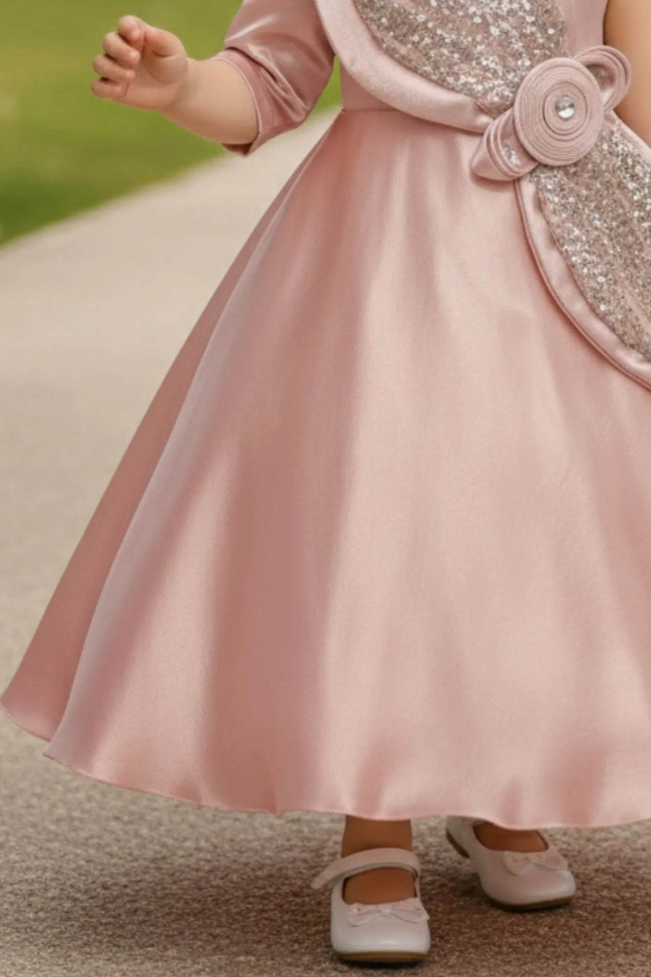 Blush Pink Party Wear Gown with Oversized 3D Bow For Girls
