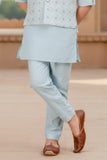 Sky Blue Full Sleeves Kurta With Embroidered Waist Coat Set For Boys