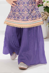 Purple Sequin And Embroidered Palazzo Set For Girls