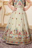 Cream Embroidered Lehenga Choli with Regal Peacock Motifs For Girls