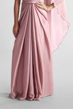 Light Pink Pre-Draped Saree Gown with Embellished Strap For Girls