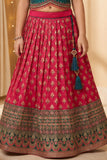 Girls Teal Green and Rani Pink Pattu Pavadai Set