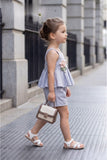 Girls Blue Peplum Top And Shorts Co-Ord Set with Floral Applique