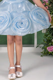 Blooming Princess Ice Blue Rosette Embellished Party Frock For Girls