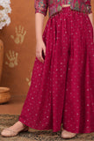 Girls Rani Pink Printed Palazzo Set with Jacket and Palazzo Pants