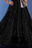 Girls Black Party Wear Gown with Metallic One-Shoulder Drape