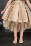 Rosette Bloom Golden High-Low Party Wear Frock For Girls
