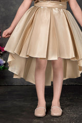 Rosette Bloom Golden High-Low Party Wear Frock For Girls