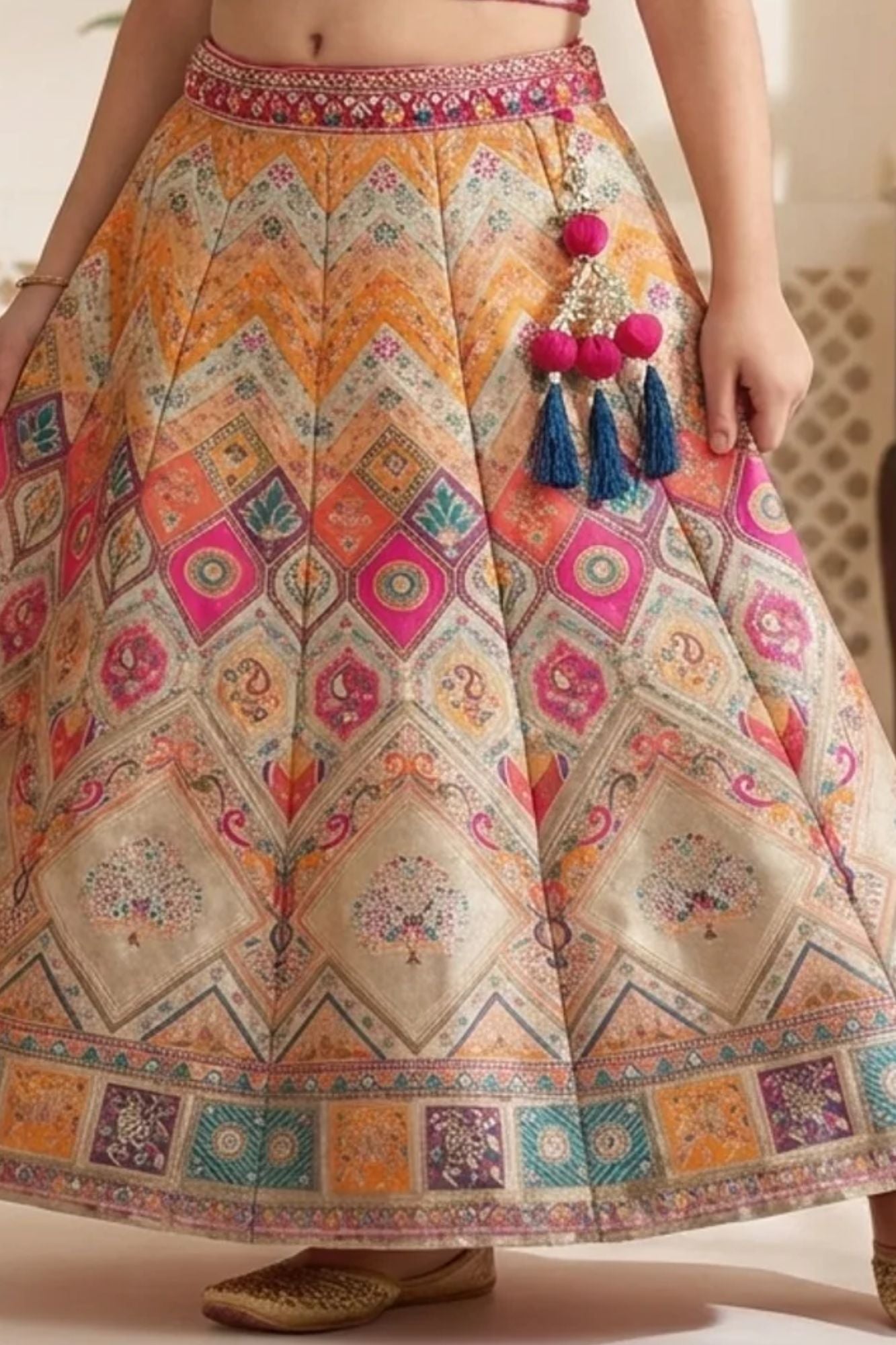 Multicolor Printed Lehenga Choli Set with Dupatta For Girls
