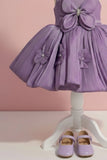 Lavender Party Wear Frock with 3D Floral Appliqué and Bow Accent For Girls
