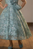 Blue Sequins Embellished Party Gown For Girls