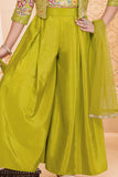 Girls Green Embroidered Palazzo Set With Jacket And Dupatta