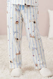 Girls Blue Striped Teddy Print Night Suit Set