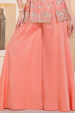 Coral Peach Embroidered Georgette Palazzo Set For Girls