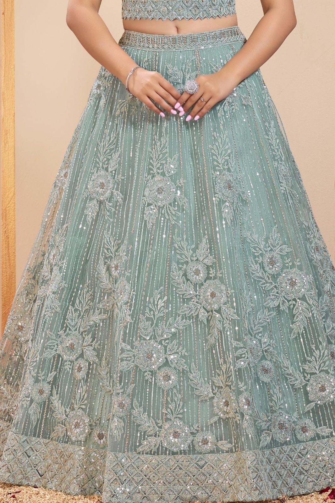Sky Blue Embroidered Lehenga Choli Set For Girls