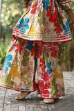 Multicolor Floral Printed  Sharara Set with Embroidered Yoke and Tassel Details For Girls
