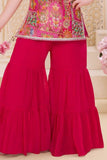 Rani Pink Embroidered Sharara Set with Dupatta For Girls