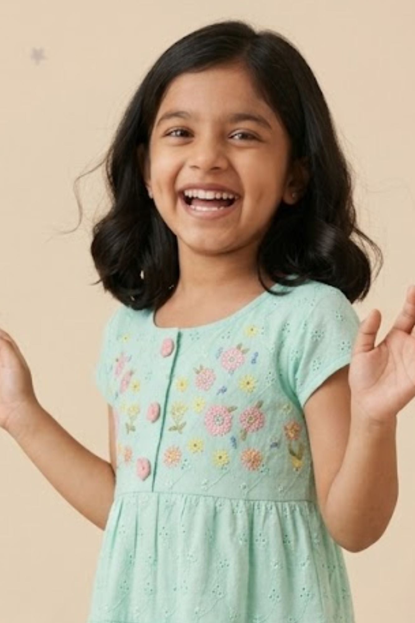 Elegant Turquoise Hakoba And Embroidered Frock For Girls