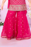 Hot Pink Embroidered Sharara Set with Sleeveless Kurti And Dupatta For Girls