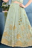 Mint Green Embroidered Lehenga Choli Set with Latkan Tie-Up For Girls