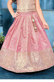 Pink Sequins Embroidered Pattu Pavadai Set For Girls