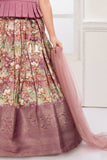 Mauve Peplum Top And Floral Woven Pattu Pavadai Set with Dupatta For Girls