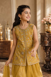 Yellow Embroidered Patiala Set With Dupatta For Girls