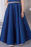 Designer Teal Blue Floral Embellished And Stone Work Party wear Gown For Girls