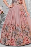 Dusty Pink Floral Embroidered Lehenga Choli And Dupatta For Girls