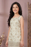 Cream And Golden Embroidered Palazzo Set For Girls