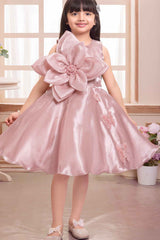 Elegant Peach Floral And Butterfly Embellished Frock For Girls