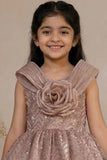 Girls Fawn Party Wear Frock with 3D Floral Bow And Sequin Detailing