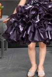 Purple Satin Partywear Frock With Flower Embellishment For Girls