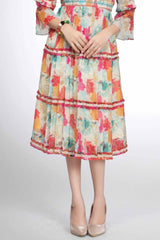 Cream Floral Printed Casual Dress For Girls
