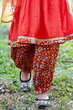 Rust Red Embroidered Kurta With Printed Dhoti Pant Set For Girls