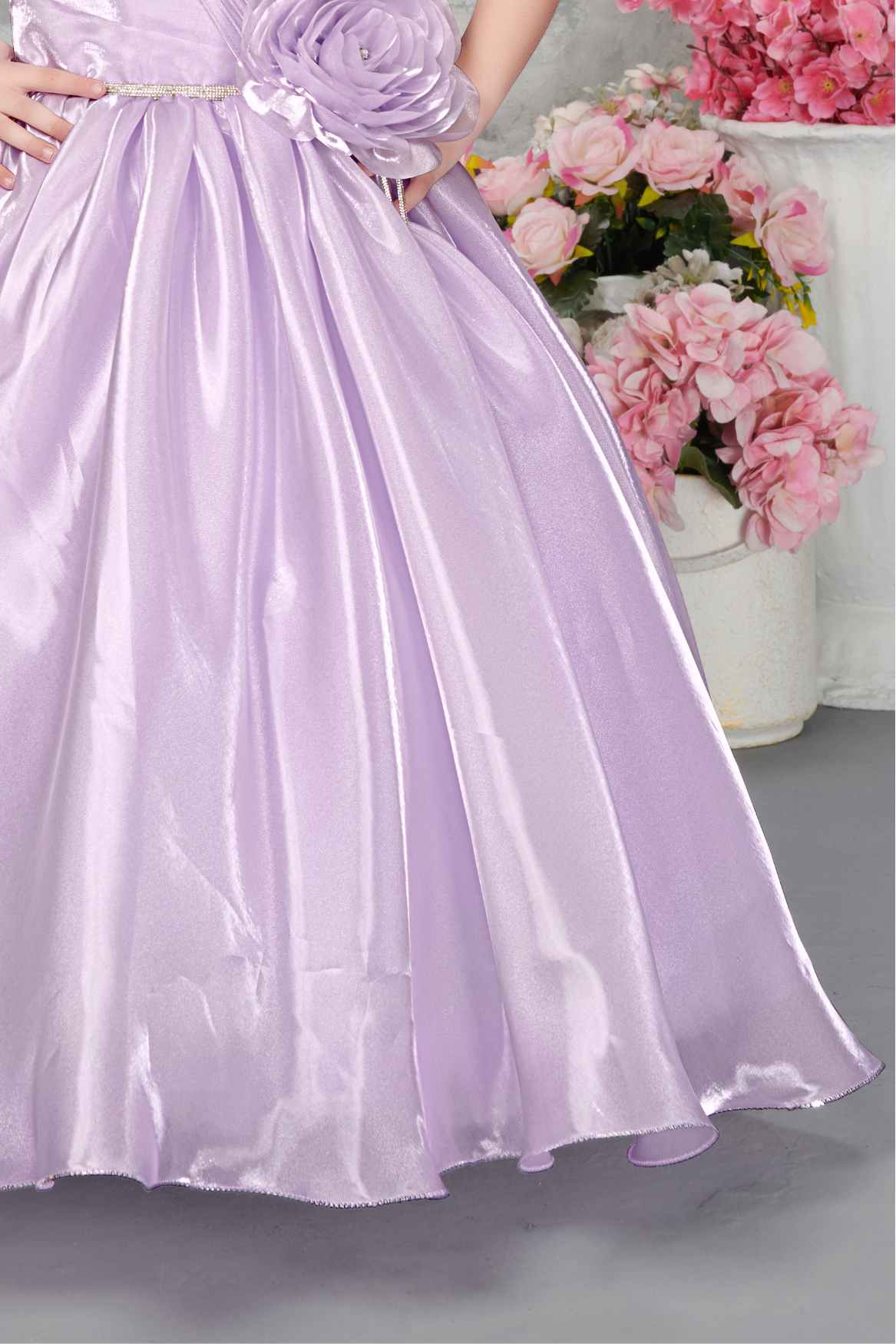 Lavender One-Shoulder Gown With 3D Floral Appliqué For Girls