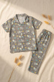 Grey Space Astronaut Print Cotton Night Suit Set For Boys