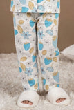 White Strawberry Floral Printed Night Suit Set For Girls