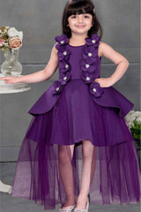 Violet Floral Embellished Party Wear Tailback Frock For Girls