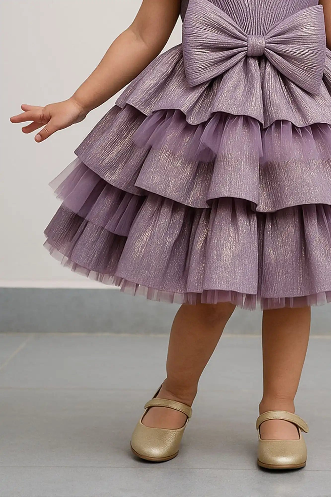 Lavender Bow Embellished Party Wear Frock For Girls