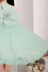 Green Sleeveless And Embellished With Brocade Floral Frock For Girls