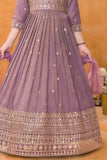 Lavender Embroidered Long Ethnic Gown with Dupatta For Girls